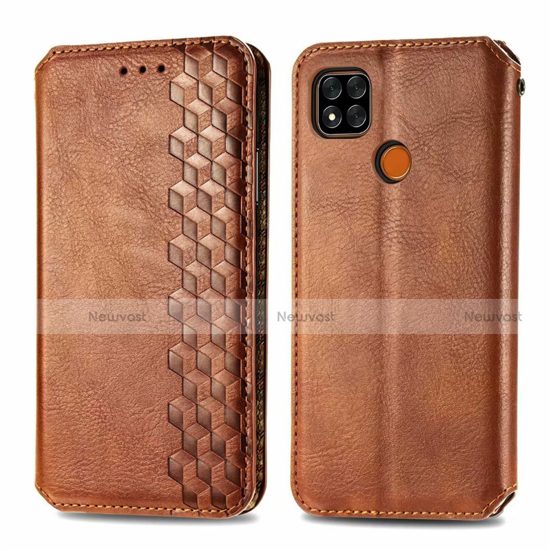 Leather Case Stands Flip Cover L07 Holder for Xiaomi Redmi 9C Brown