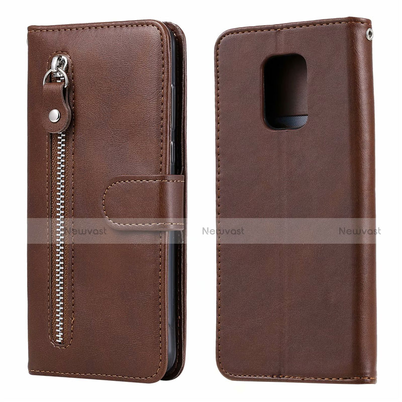 Leather Case Stands Flip Cover L07 Holder for Xiaomi Redmi Note 9 Pro Max Brown