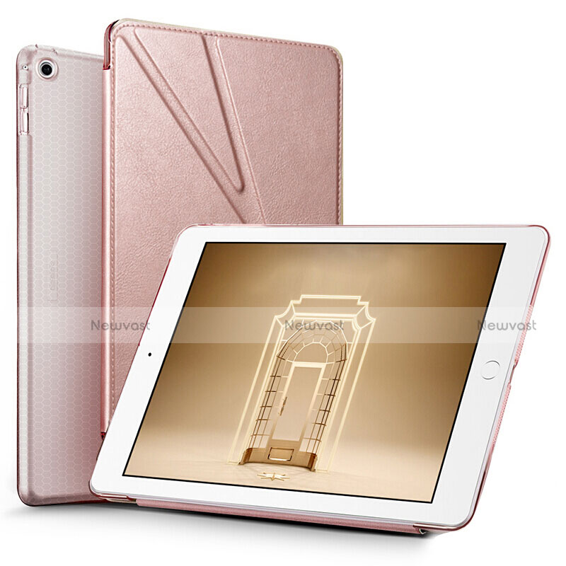 Leather Case Stands Flip Cover L08 for Apple New iPad 9.7 (2017) Rose Gold