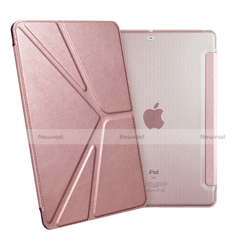 Leather Case Stands Flip Cover L08 for Apple New iPad 9.7 (2017) Rose Gold