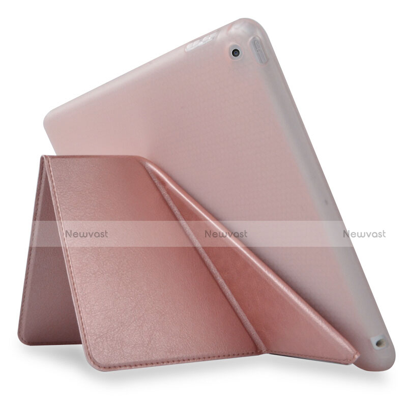 Leather Case Stands Flip Cover L08 for Apple New iPad 9.7 (2017) Rose Gold