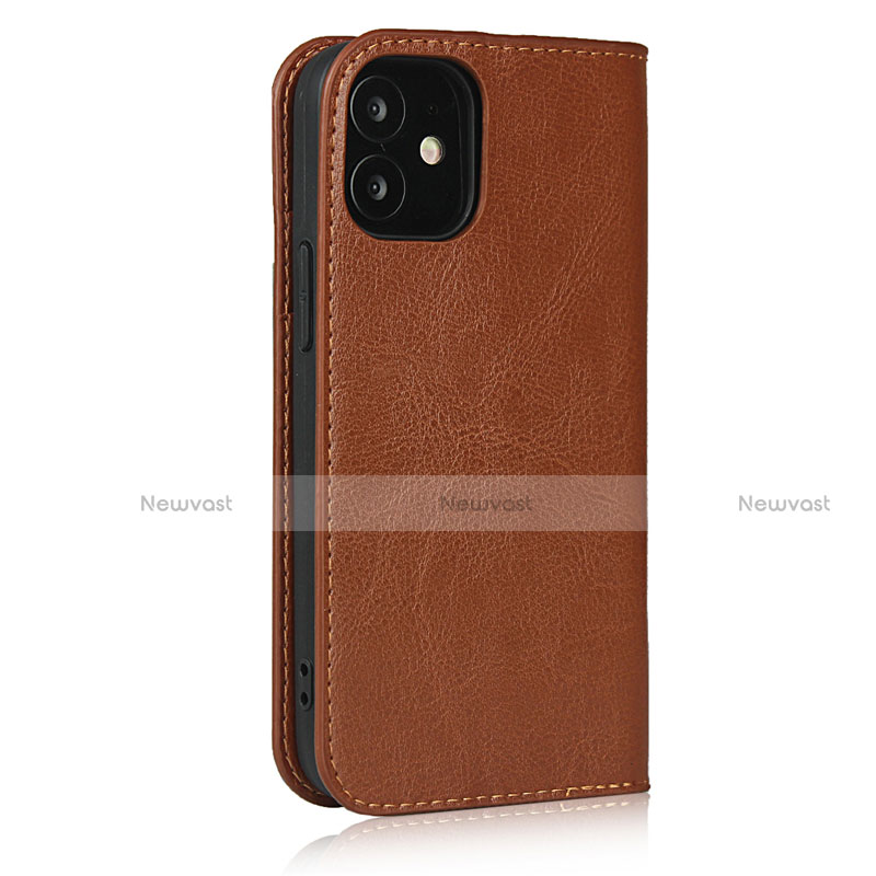 Leather Case Stands Flip Cover L08 Holder for Apple iPhone 12 Light Brown