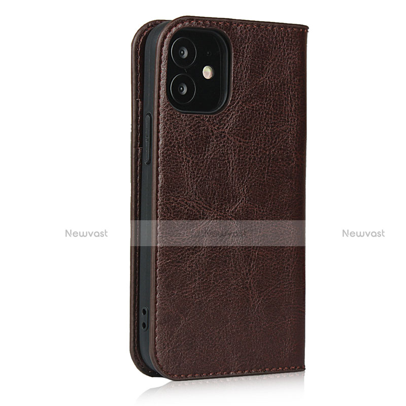 Leather Case Stands Flip Cover L08 Holder for Apple iPhone 12 Mini Brown