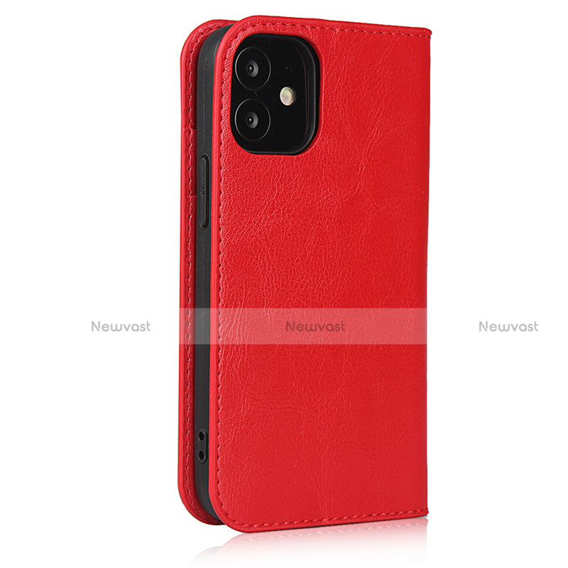 Leather Case Stands Flip Cover L08 Holder for Apple iPhone 12 Mini Red