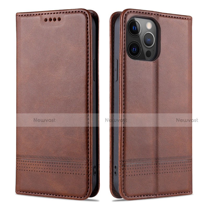 Leather Case Stands Flip Cover L08 Holder for Apple iPhone 12 Pro Max Brown