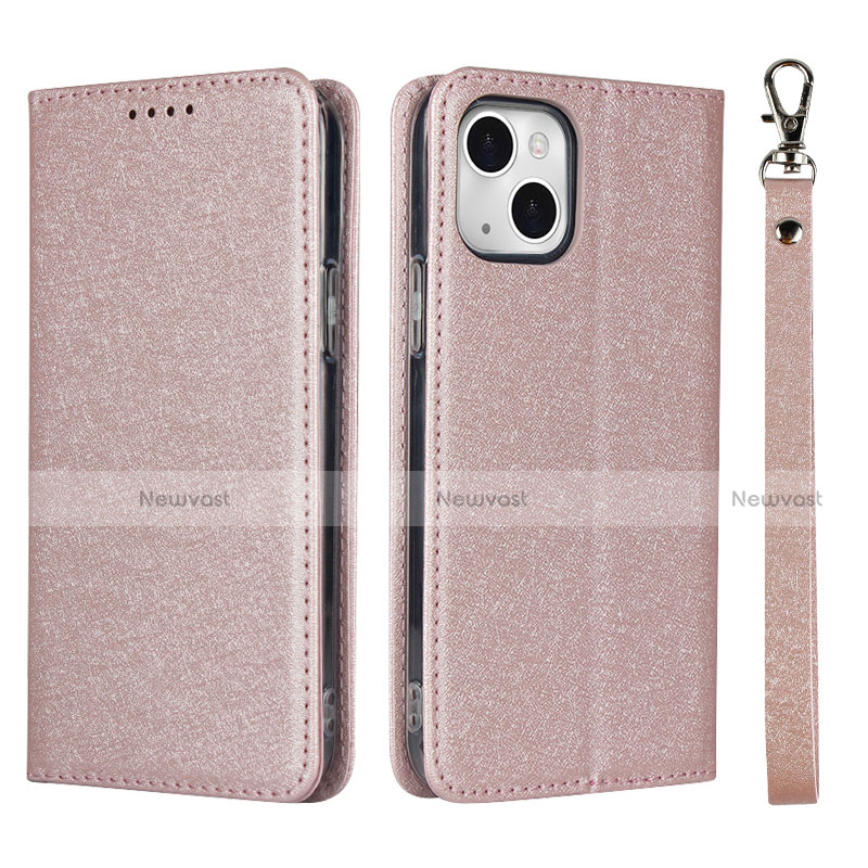 Leather Case Stands Flip Cover L08 Holder for Apple iPhone 13 Mini Rose Gold