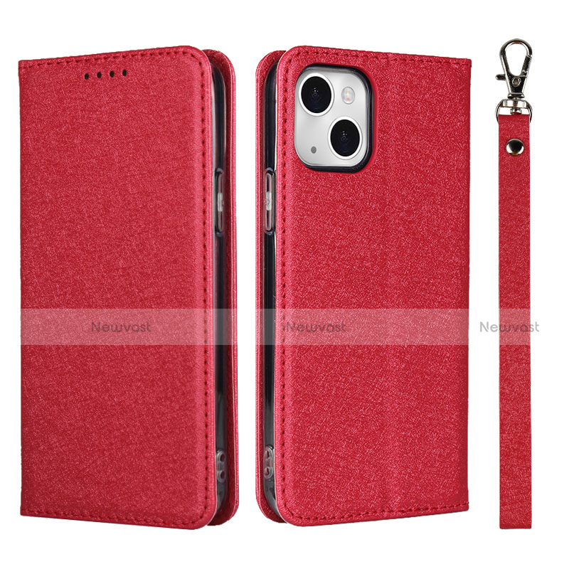 Leather Case Stands Flip Cover L08 Holder for Apple iPhone 13 Red
