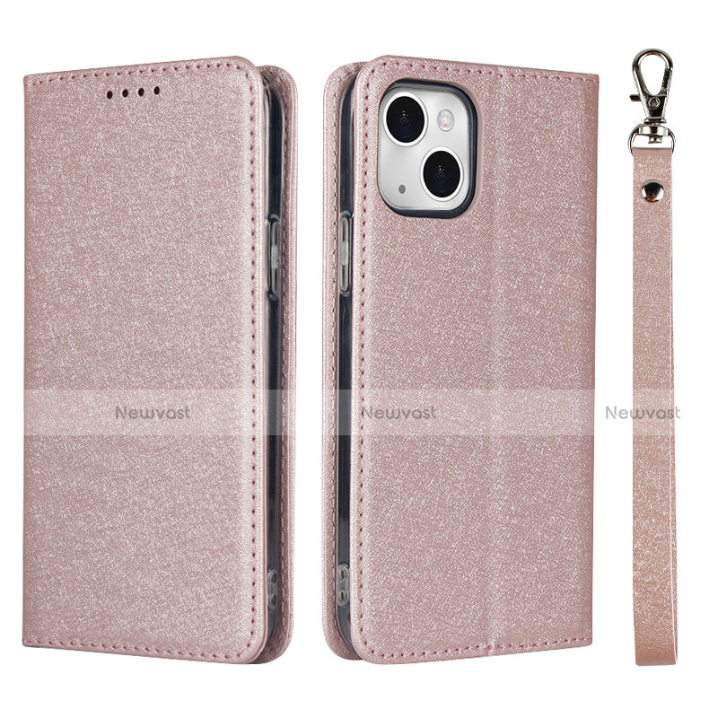 Leather Case Stands Flip Cover L08 Holder for Apple iPhone 14 Plus Rose Gold