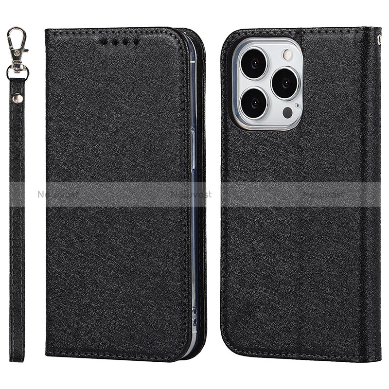 Leather Case Stands Flip Cover L08 Holder for Apple iPhone 14 Pro Black