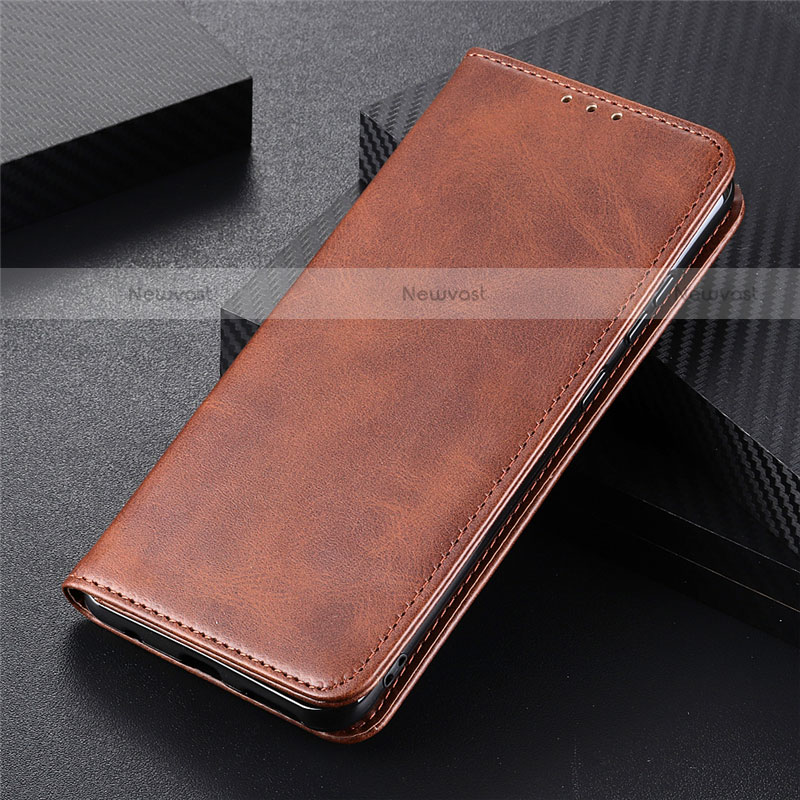 Leather Case Stands Flip Cover L08 Holder for Motorola Moto Edge Brown