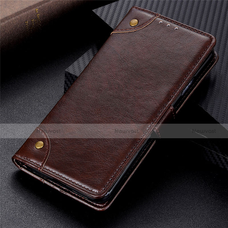 Leather Case Stands Flip Cover L08 Holder for Motorola Moto G 5G Brown