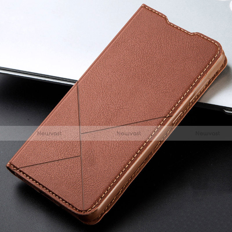 Leather Case Stands Flip Cover L08 Holder for Oppo A91 Brown