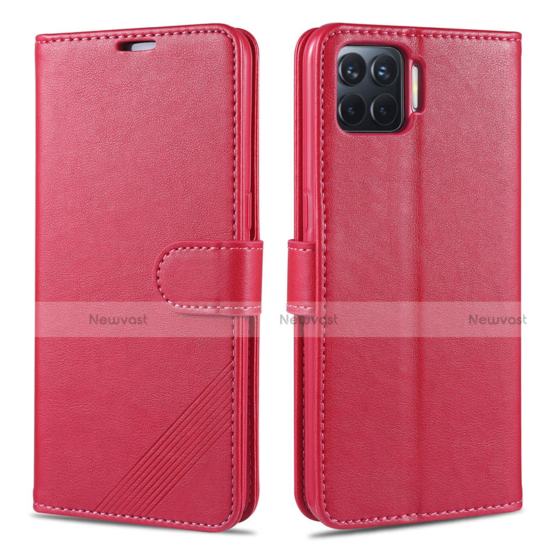 Leather Case Stands Flip Cover L08 Holder for Oppo F17 Pro Red