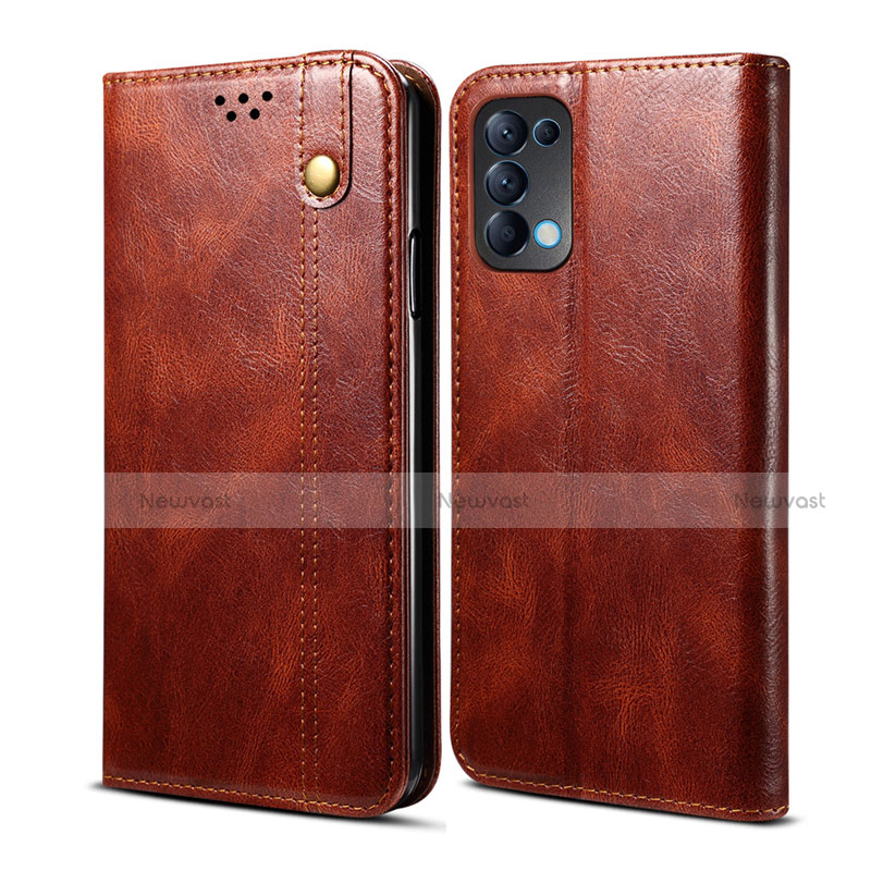 Leather Case Stands Flip Cover L08 Holder for Oppo Find X3 Lite 5G Brown