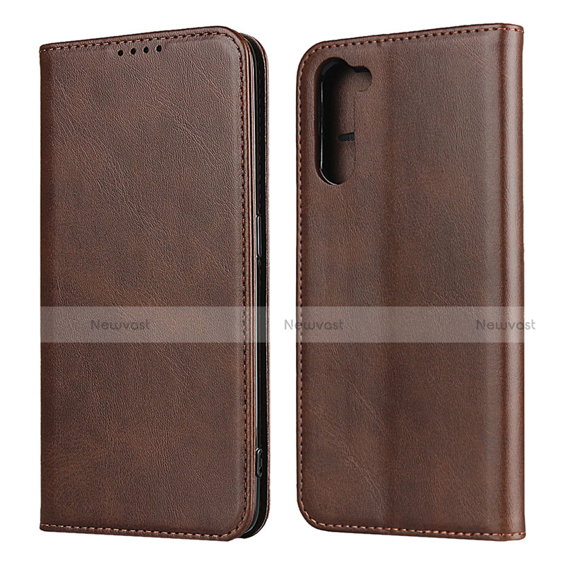 Leather Case Stands Flip Cover L08 Holder for Oppo Reno3 A Brown