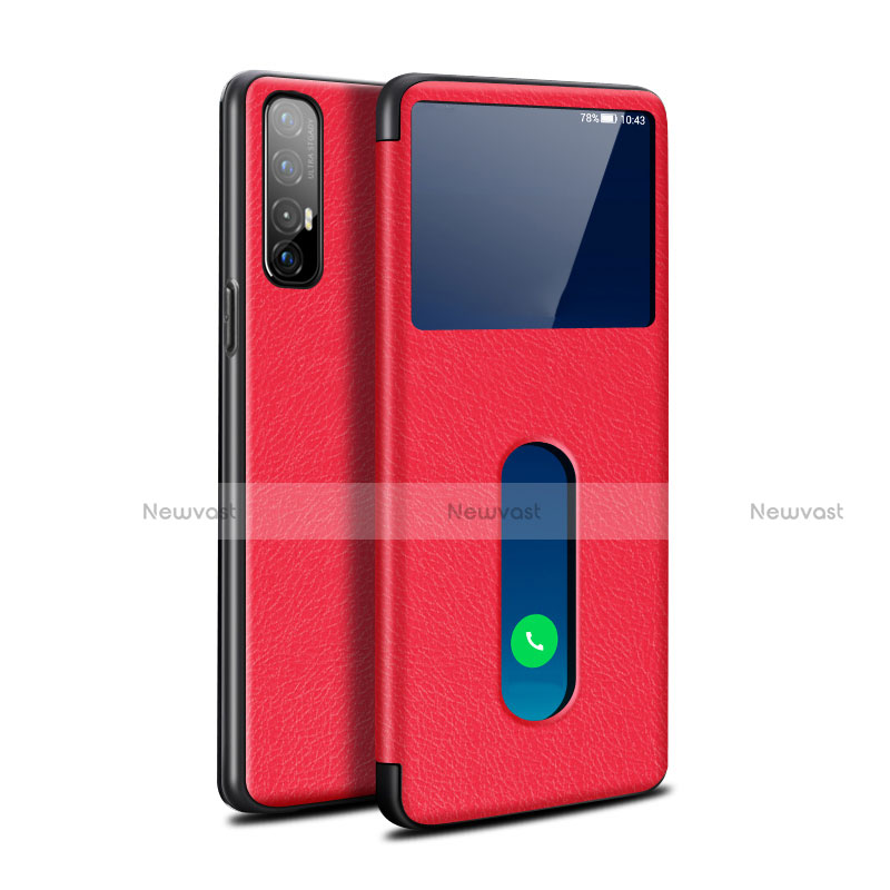 Leather Case Stands Flip Cover L08 Holder for Oppo Reno3 Pro Red