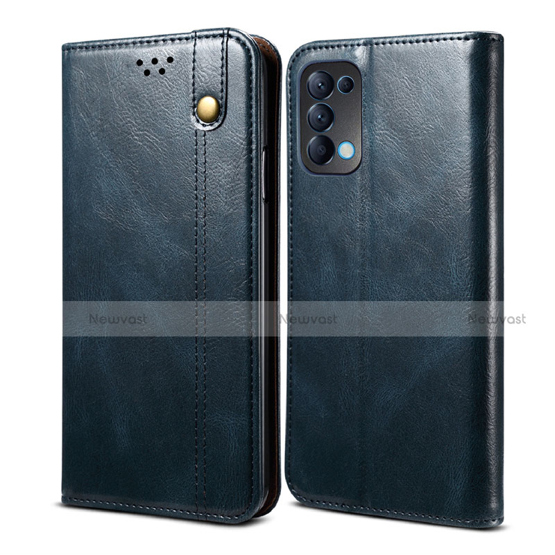 Leather Case Stands Flip Cover L08 Holder for Oppo Reno5 5G Blue