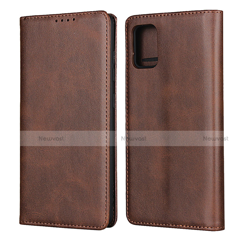 Leather Case Stands Flip Cover L08 Holder for Samsung Galaxy A51 5G Brown