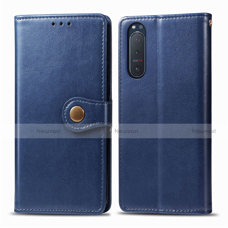 Leather Case Stands Flip Cover L08 Holder for Sony Xperia 5 II Blue