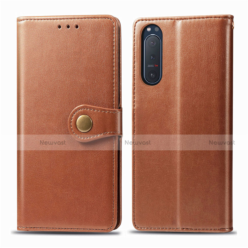 Leather Case Stands Flip Cover L08 Holder for Sony Xperia 5 II Brown