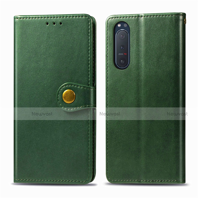 Leather Case Stands Flip Cover L08 Holder for Sony Xperia 5 II Green