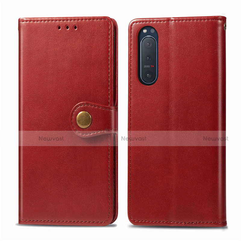Leather Case Stands Flip Cover L08 Holder for Sony Xperia 5 II Red