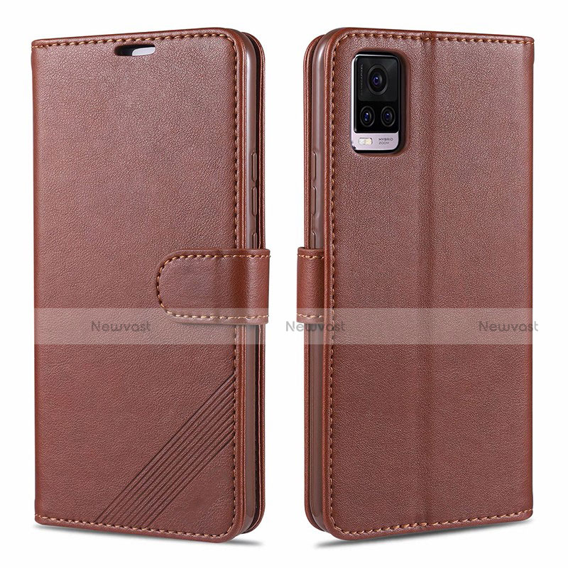 Leather Case Stands Flip Cover L08 Holder for Vivo V20 Pro 5G Brown