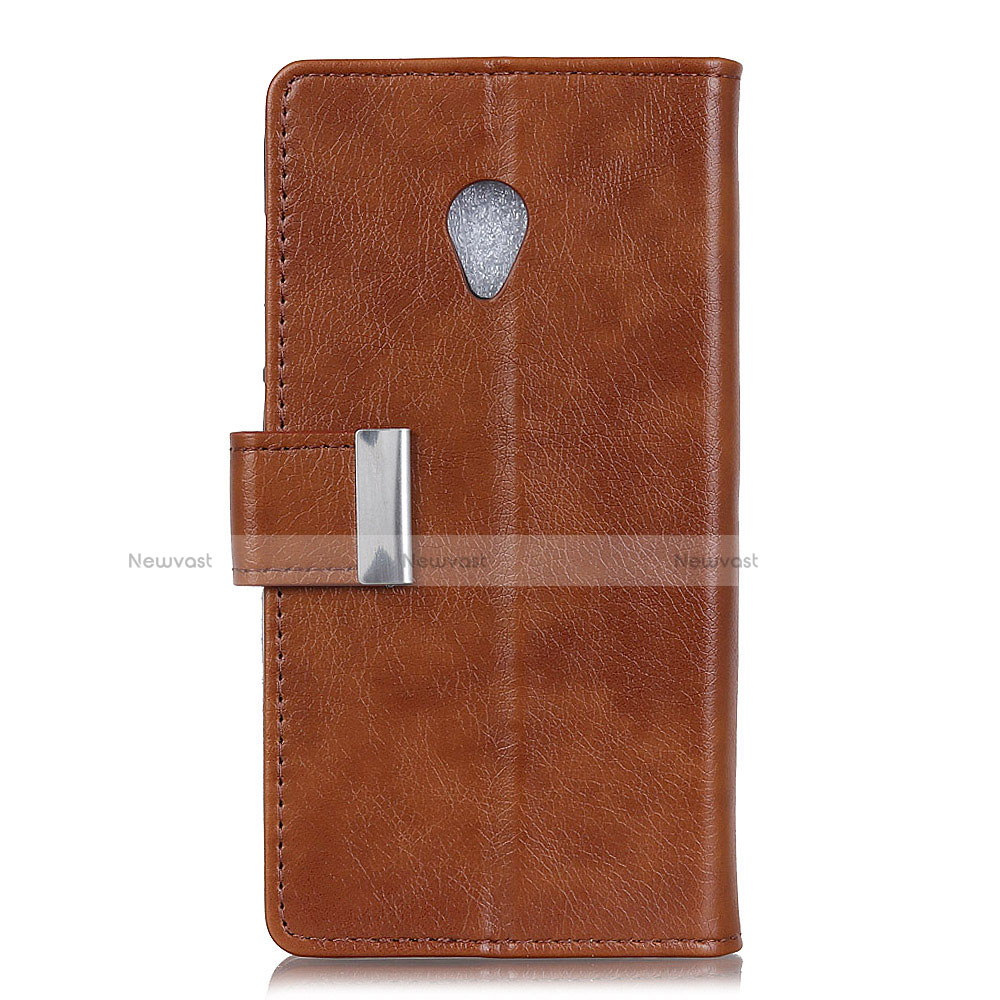 Leather Case Stands Flip Cover L09 Holder for Alcatel 1X (2019) Brown
