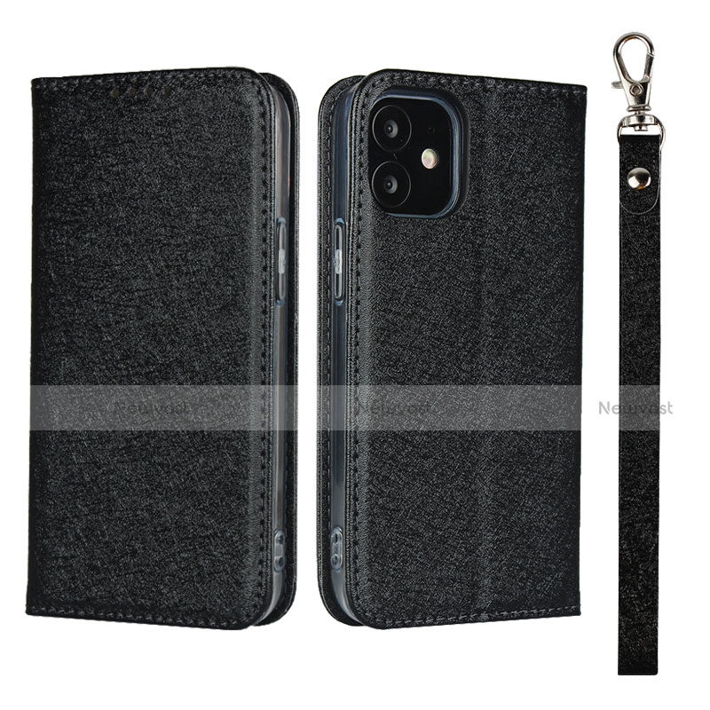 Leather Case Stands Flip Cover L09 Holder for Apple iPhone 12 Black