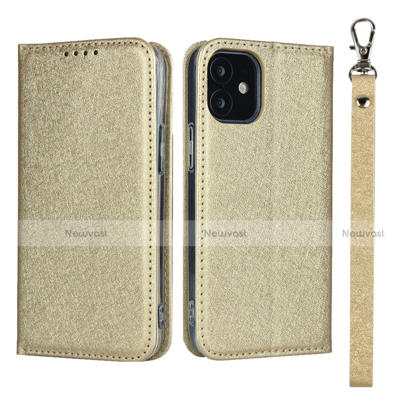 Leather Case Stands Flip Cover L09 Holder for Apple iPhone 12 Mini Gold