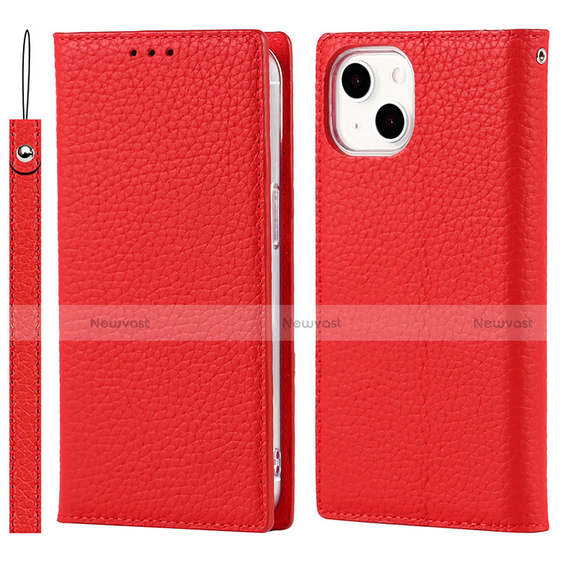 Leather Case Stands Flip Cover L09 Holder for Apple iPhone 13 Red