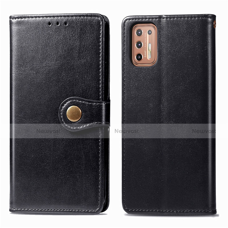 Leather Case Stands Flip Cover L09 Holder for Motorola Moto G9 Plus Black