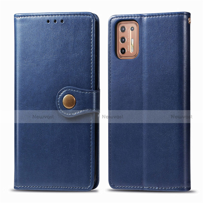 Leather Case Stands Flip Cover L09 Holder for Motorola Moto G9 Plus Blue
