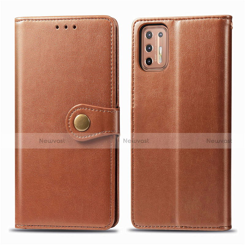 Leather Case Stands Flip Cover L09 Holder for Motorola Moto G9 Plus Brown