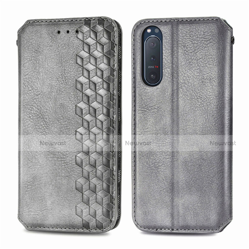 Leather Case Stands Flip Cover L09 Holder for Sony Xperia 5 II Gray
