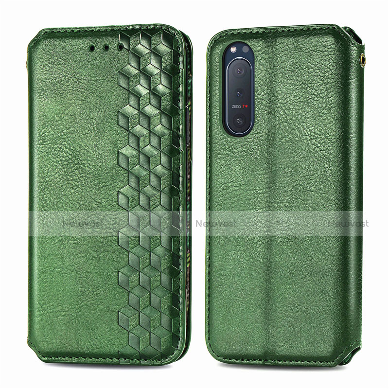 Leather Case Stands Flip Cover L09 Holder for Sony Xperia 5 II Green