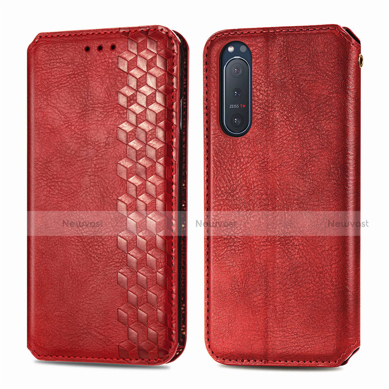 Leather Case Stands Flip Cover L09 Holder for Sony Xperia 5 II Red