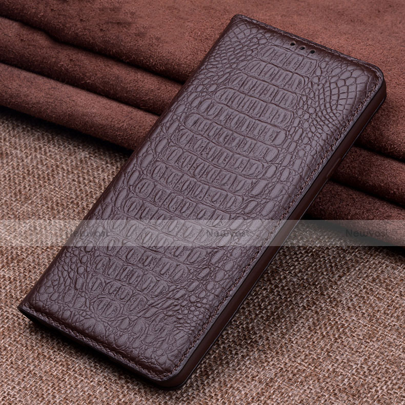 Leather Case Stands Flip Cover L09 Holder for Xiaomi Mi 10 Brown