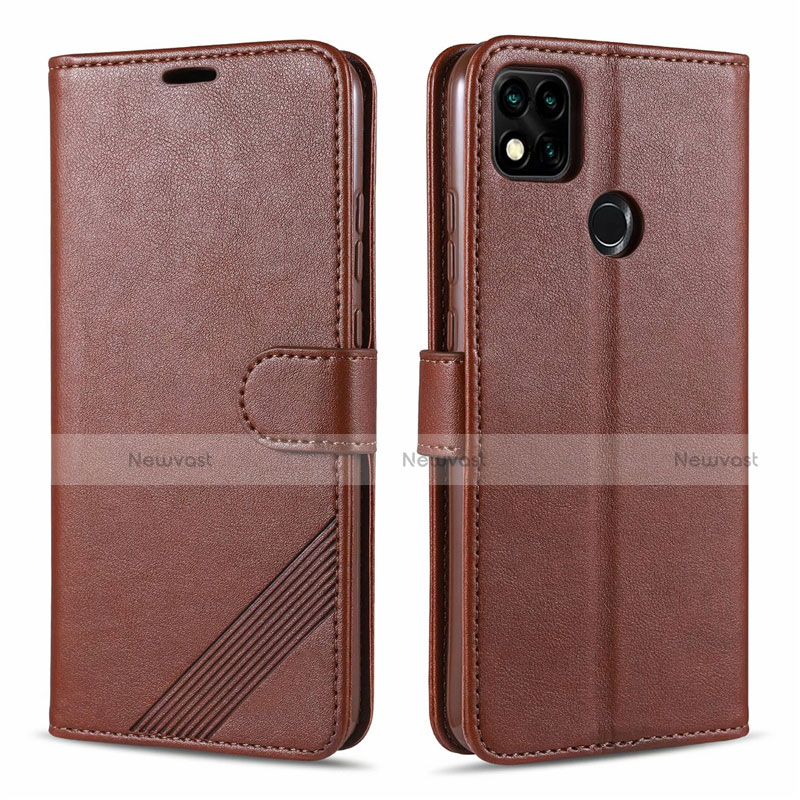 Leather Case Stands Flip Cover L09 Holder for Xiaomi Redmi 9C Brown