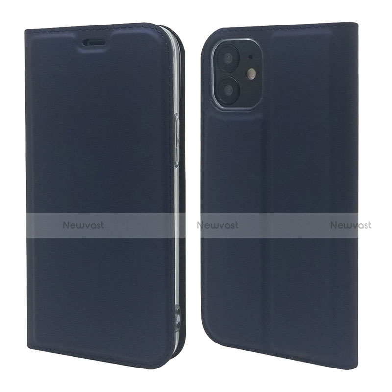 Leather Case Stands Flip Cover L10 Holder for Apple iPhone 12 Mini Navy Blue