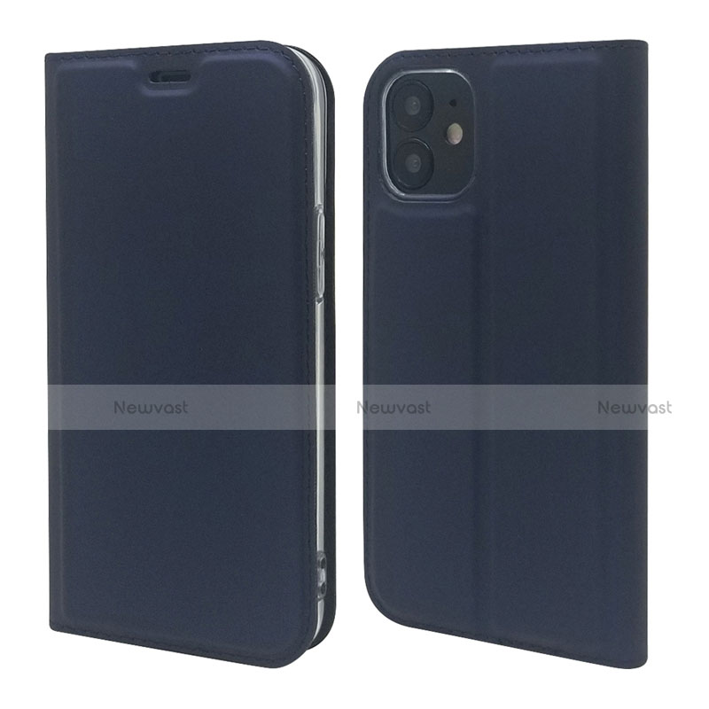 Leather Case Stands Flip Cover L10 Holder for Apple iPhone 12 Navy Blue