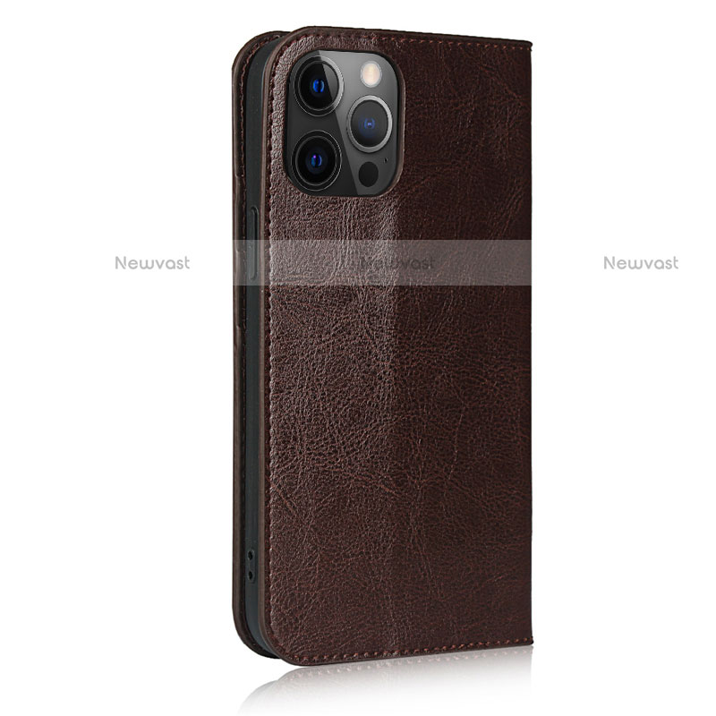 Leather Case Stands Flip Cover L10 Holder for Apple iPhone 12 Pro Brown