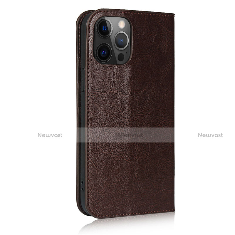 Leather Case Stands Flip Cover L10 Holder for Apple iPhone 12 Pro Max Brown