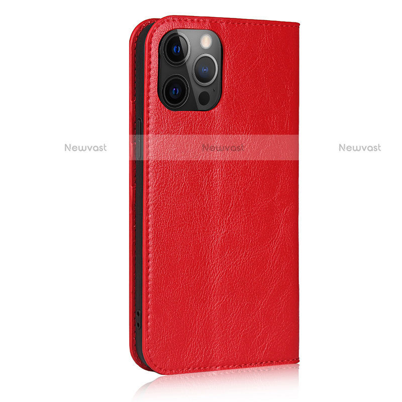 Leather Case Stands Flip Cover L10 Holder for Apple iPhone 12 Pro Red Wine