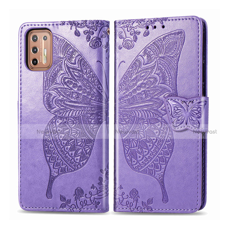 Leather Case Stands Flip Cover L10 Holder for Motorola Moto G9 Plus Clove Purple