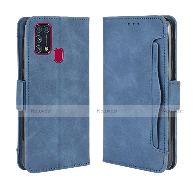 Leather Case Stands Flip Cover L10 Holder for Samsung Galaxy M21s Blue