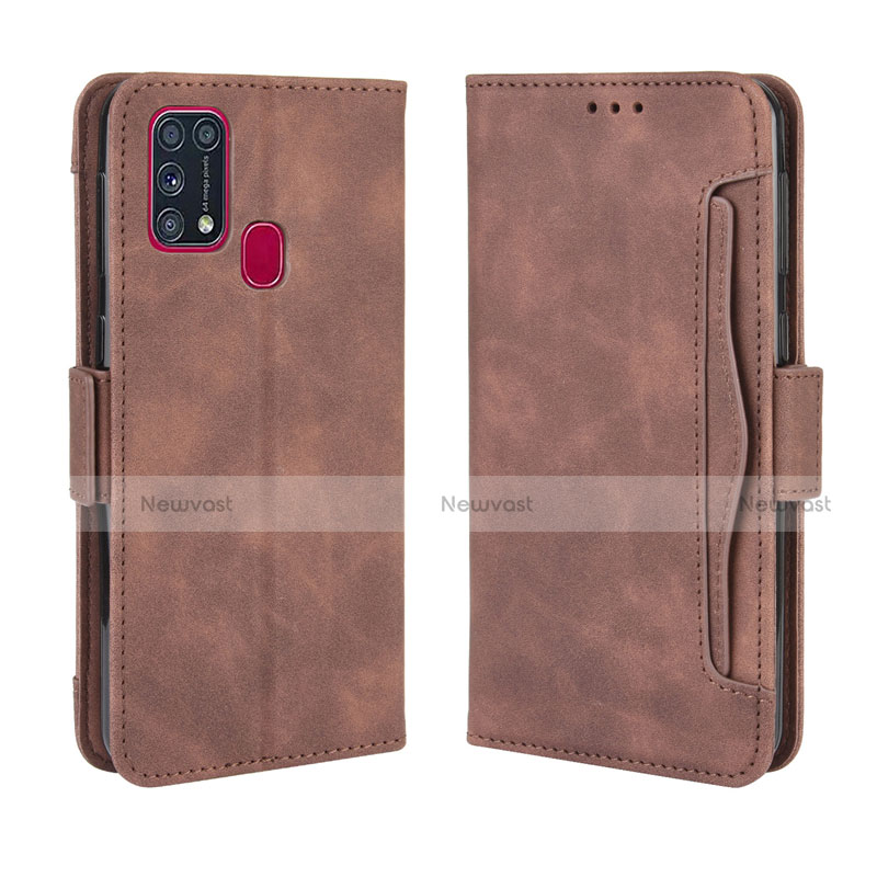 Leather Case Stands Flip Cover L10 Holder for Samsung Galaxy M21s Brown