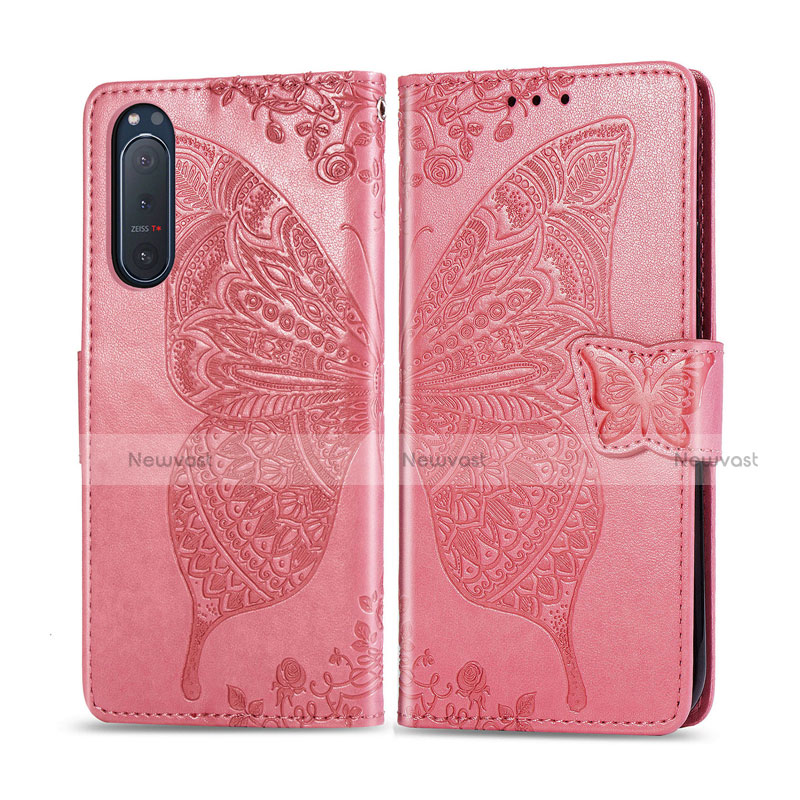 Leather Case Stands Flip Cover L10 Holder for Sony Xperia 5 II Pink