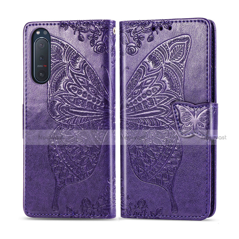Leather Case Stands Flip Cover L10 Holder for Sony Xperia 5 II Purple