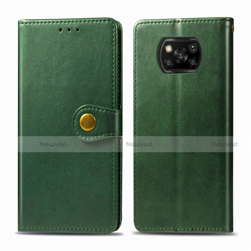 Leather Case Stands Flip Cover L10 Holder for Xiaomi Poco X3 NFC Green